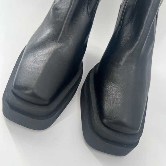 Gia Borghini Texan Black Leather Chunky Platform Sock Square Toe Boots - Picture 5 of 13